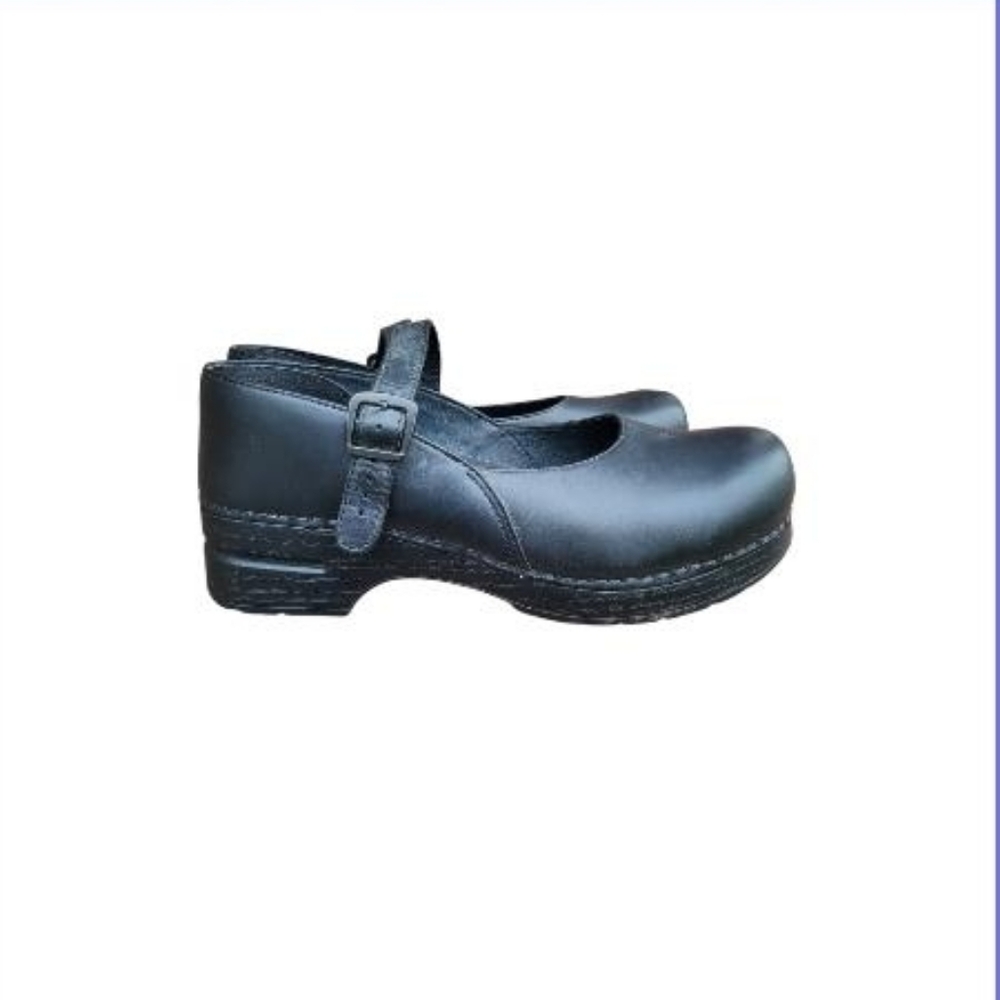 42 Dansko Black Leather Mary Jane Clog Mule Platform Loafer Nurse Shoe 11.5 12